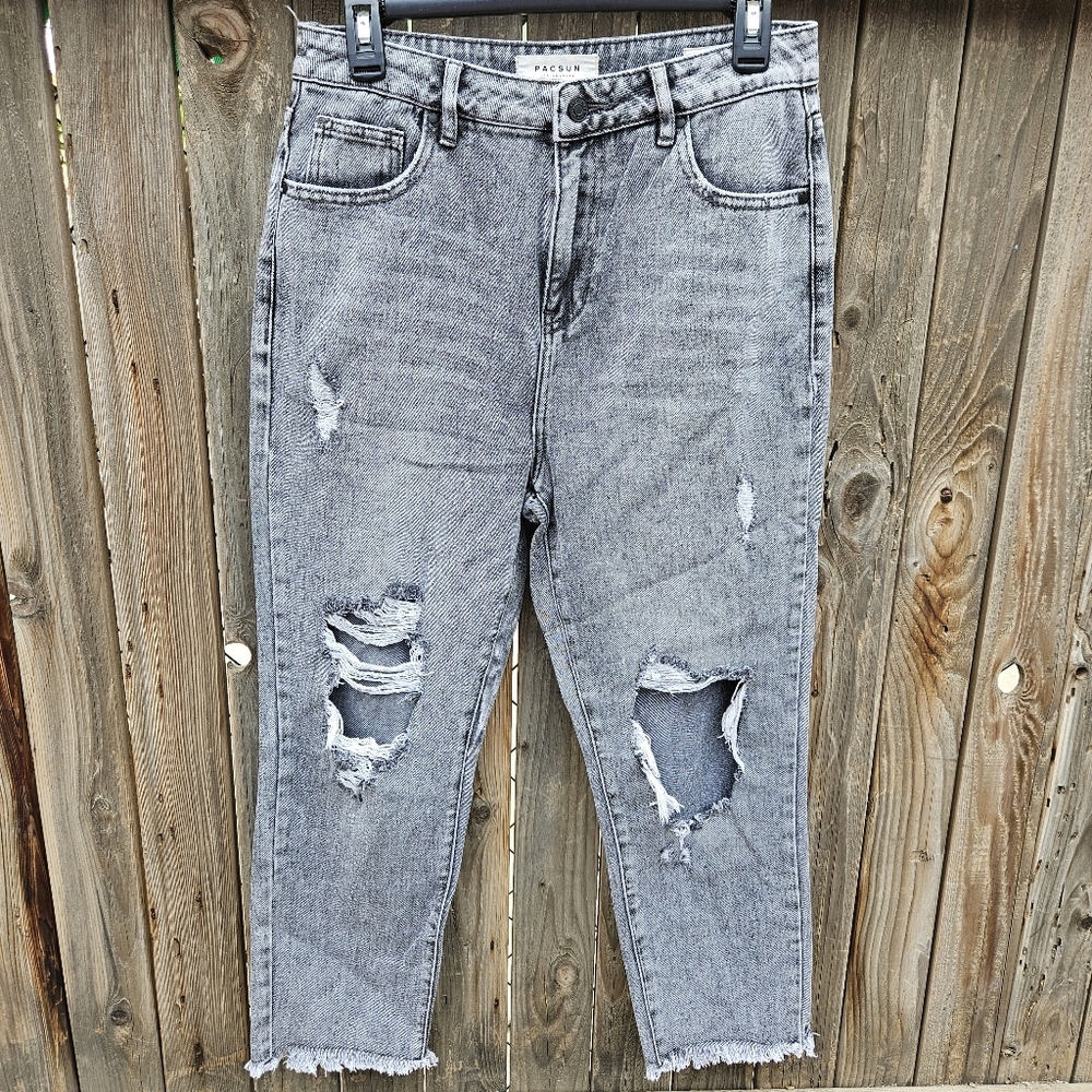 PacSun Black Distressed Straight Leg Jeans Women Size 28